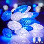 Brightown C9 LED Christmas String Lights, 33ft 50 LED Waterproof Strawberry String Lights, Extendable Green Wire Lights String for Outdoor Indoor Patio Party Decoration, Blue and White