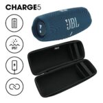 JBL Charge 5 Waterproof Portable Speaker with Built-in Powerbank and gSport Carbon Fiber Case (Blue)