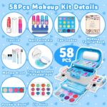Hollyhi Kids Makeup Kit for Girl, 58 Pcs Girl Toys Kids Makeup Set with Real Cosmetic, Washable Make Up Kit, Pretend Play Makeup Toys for 3 4 5 6 7 8 9 10 11 12 Years Old Kids Birthday Gifts (Blue)