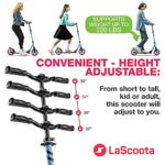 LaScoota Kick Scooter for Adults & Teens. Perfect for Youth 12 Years and Up and Men & Women. Lightweight Foldable Adult Scooter with Large 8” Wheels 220lbs (Regular (Teen), Fusion Blue)