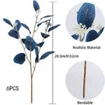 GTIDEA 6pcs Faux Eucalyptus Stems Blue Artificial Eucalyptus Leaves Spray Greenery Stems Branches with Seeds Silver Dollar Eucalyptus Plant for Home Kitchen Indoor Vase Flower Arrangement Party Decor