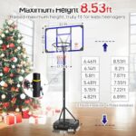 Yohood Kids Basketball Hoop Outdoor 4.82-8.53ft Adjustable, Portable Basketball Hoops & Goals for Kids/Teenagers/Youth in Backyard/Driveway/Indoor, with Enlarged Base and PC Backboard (Blue)