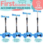 BELEEV A1 Scooter for Kids Ages 2-6, 3 Wheel Scooter for Toddlers Girls Boys, PU Light-Up Wheels, 4 Adjustable Height, Lean to Steer, Non-Slip Deck, Three Wheel Kick Push Scooter for Children (Blue)