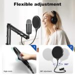 Aokeo Professional Microphone Pop Filter Mask Shield For Blue Yeti and Any Other Microphone, Mic Dual Layered Wind Pop Screen With A Flexible 360° Gooseneck Clip Stabilizing Arm