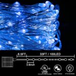 kemooie 2 Packs Solar String Lights, 100 LED 33FT 8 Twinkle Modes Blue Solar Powered Fairy Lights, Waterproof for Outdoor, Tree, Garden, Christmas Decorations(Blue)