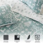 Great Bay Home Winter Solstice Stitched Quilt Set (King, Enchanted Woods – Blue)