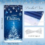 Christmas Decorations Merry Christmas Door Cover Christmas Background Banner Xmas Door Hanging Covers Photo Booth Props for Christmas Party Decorations Supplies, 70.9 x 35.4 Inch (Blue Style)