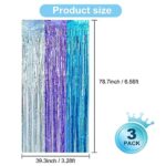BEISHIDA 3 Pack Streamers Fringe Foil Curtain Backdrop Curtain, Tinsel Curtain Wall Door Party Streamers for Birthday Party Decoration-Silver Blue Purple (3.28 ft x 6.56 ft)