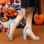 Allegra K Women’s High Chunky Heel Buckle Ankle Strap Sandals 8.5 Sky Blue