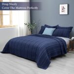 PHF Seersucker Quilt Set Twin Size, Drop Nicely, 2PCS Washed Soft Bedspread, Modern Stylish for All Season, 1 Lightweight Textured Stripe Coverlet and 1 Pillow Case, Navy Blue