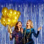 Muhome Blue Foil Fringe Curtain, 2PCS 3.28FT x 8.2FT Tinsel Door Curtains Photobooth Backdrop for Wedding Birthday Bachelorette Disco Party Decorations