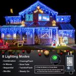 XmasBokeh Led Christmas Lights Outdoor – 98ft 1216LED Icicle Christmas Lights with 75 Drops 8 Modes Hanging String Lights, Plug in Waterproof Fairy Curtain Lights for Wedding Party Decorations (Blue)