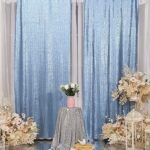 SquarePie Sequin Curtain 2FT x 8FT Baby Blue 2pcs Backdrop Sparkly Wedding Party Decoration