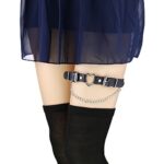 YunPeng Women’s Adjustable Leather Leg Garter Belt,Gothic Heart with Chains Leg Thigh Elastic Garter 2PCs Blue