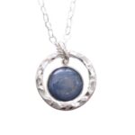 Kyanite Necklace with Hammered Silver Circle Pendant