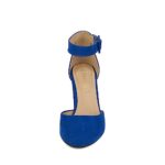 DREAM PAIRS Womens High Heel Closed Toe Chunky Wedding Pumps Shoes, Royal Blue Suede – 8 (Angela)