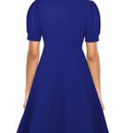 Mokayee Royal Blue Dresses for Women 2023 Summer Short Puff Sleeve V Neck A Line Semi-Formal Fit and Flare Swing Cocktail Modest Interview Dinner Business Wedding Guest Dresses with Pockets M