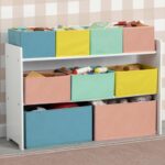 Delta Children Deluxe Multi-Bin Toy Organizer with Storage Bins – Greenguard Gold Certified, White with Blue/Orange/Pastel Bins