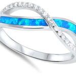 Clear CZ Blue Simulated Opal Infinity Ring New .925 Sterling Silver Band Size 10
