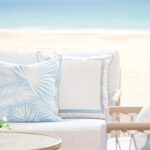 Hofdeco Premium Coastal Hampton Style Patio Indoor Outdoor Pillow Cover Only, 20″x20″ Water Resistant for Backyard, Couch, Baby Blue Embroidered Square Line