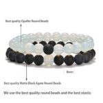 AD Beads 2Pcs His & Hers Distance Beads Bracelets Elastic Natural Stone Yoga Bracelet (Matt Black Agate+Opalite)