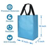 FONXHEE 6 Pack Light Blue Gift Bags Medium, Reusable Gift Bags with Handles, Sturdy, Shine, Glossy, Metallic Non Woven Gift Bags for Baby Shower Birthday Christmas Party, 8 x 5 x 10 Inch