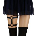 Adjustable Elastice Leather Leg Harness Garter Women Girl Sexy Punk Rock Rivet Strappy Leg Ring 2pcs Dark Blue