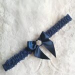 YHDDYG Bridal Garter Wedding Bow Lace Garter for Bride Rhinestone S23 (Navy)