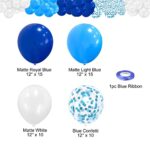 Royal Blue Confetti Latex Balloons, 50pcs Blue White Balloons, 12 Inch Light Blue Balloons, White And Blue Balloons Latex Balloons for Party Decorations, Dark Blue Balloons for Arch Garland Kit