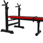 BalanceFrom Adjustable Folding Multifunctional Workout Station Adjustable Olympic Workout Bench with Squat Rack, Black/Red