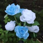 HUGSVIK [New Designed Blue & White 6 Flowers] Solar Powered Garden Lights, Waterproof Outdoor Rose Artificial Flowers for Cemetery Decorations for Grave Memorial Day Mother Day Christmas Yard Path