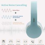 LOBKIN Over Ear Headphones with Microphone, Stereo Hi-Fi Sound Noise Cancelling Headphones, Portable FM Radios TF Foldable Headsets Wireless Bluetooth Headphones (Powder Blue)