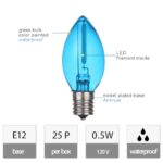 NIOSTA C7 Christmas Replacement LED Light Bulbs,Clear Glass Blubs,E12 Candelabra Base,120V,0.5W,for Outdoor Indoor Christmas String Lights,25 Pack,Blue