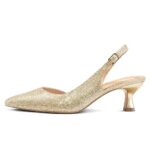 mysoft Women’s Pumps Slingback Kitten Heels Pointed Toe Sexy Wedding Party Dress Pump Shoes Gold Glitter