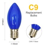 25 Pack C9 Blue Incandescent Bulbs, C9 Ceramic Blue Christmas Replacement Light Bulbs for Outdoor String Lights Hanukkah Chandelier Candles Decor, E17/C9 Intermediate Base, 7W Night Light Bulbs- Blue