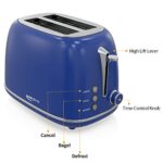Toaster 2 Slice Keenstone Retro Stainless Steel Toaster with Bagel, Cancel, Defrost Function, Extra Wide Slot Toaster with High Lift Lever, 6 Shade Settings, Removal Crumb Tray, Dark Blue