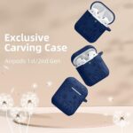 Lerobo Flower Engraved Case for AirPods Case Cover, Stylish Soft Silicone Protector with Keychain, Compatible with Apple AirPods 1st/2nd Generation Charging Case, Front LED Visible, Midnight Blue