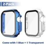 Misxi 2 Pack Hard PC Case with Tempered Glass Screen Protector Compatible with Apple Watch Ultra 2 / Ultra 49mm, Scratch Resistant Lightweight Full Coverage Cover for iWatch, 1 Blue + 1 Transparent