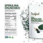 Sunfood Raw Spirulina Crunchies, Chlorophyll Rich Super Greens Supplement, Vegan Protein, Broken Cell Wall, Blue Green Algae Superfood, Non GMO, Spiral-Shaped Freshwater Vegetable, 4 oz Bag