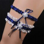 Lace Wedding Garters for Bride Pearl Stretch Prom Garter, Women Wedding Bridal Legs Garter Set (One Size, Navy Blue)