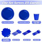 TWOWYHI 175pcs Blue Plastic Party Supplies for 25 Guests Blue Plastic Dinnerware Set of 9″ Blue Dinner Plate 7″ Blue Dessert Plate 12OZ Cups Forks Spoons Knives Napkins for Birthday Wedding Party