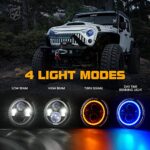 Xprite 7″ inch 90W LED Headlights with Blue Halo Ring Angel Eyes, 9600 Lumens Hi/Lo Beam Head lamp Compatible with 1997-2018 Jeep Wrangler JK TJ LJ?DOT Approved