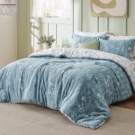 Bedsure Queen Comforter Set – Mineral Blue Comforter, Cute Floral Bedding Comforter Sets, 3 Pieces, 1 Soft Reversible Botanical Flowers Comforter and 2 Pillow Shams