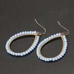 Bohemian Beaded Statement Earrings Lightweight Sparkly Crystal Colorful Teardrop Dangle Earrings for Women-Blue
