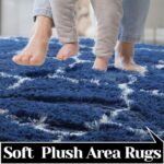 Amdrebio Navy Blue and White Rug for Bedroom, 5×7 Rug, Soft Fluffy Fuzzy Area Rugs for Living Room, Morrocan Furry Shag Rug for Kids Boys Room Playroom, Faux Fur Indoor Carpet Rug for Dorm Classroom
