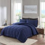 DOWNCOOL Blue Full Size Comforter Set – All Season Bedding with 2 Pillowcases – 3 Pieces – Down Alternative Comforter Set