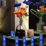 LANKER Flameless Candles, Battery Operated LED Pillar Candles, D1.5 x H3 inch, Flickering Blue Long Flame-Effect Light, Romantic Electronic Fake Votive Candles for Party, Set of 12 (Blue)