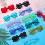Dllween 2 Pairs Blue Heart Shaped Sunglasses for Women Men, Rimless Trendy Colored Heart Glasses for Party Accessories