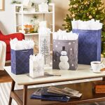 Hallmark Blue and Silver Bulk Christmas Assorted Sizes 18 Gift Bags: 5 Small 5″, 4 Medium 8″, 4 Large 11″, 3 XL 14″, 2 Bottle Bags |Snowflake, Tree, Snowman, Plaid