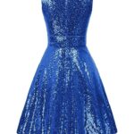 GRACE KARIN Women’s Sexy Sequin Pleated Flared Cocktail Dress Clubwear Blue L